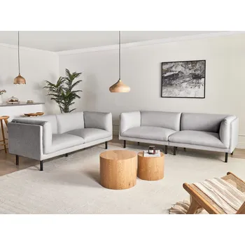 Sedací souprava 5místná sedací souprava světle šedá látkové čalounění černé kovové nohy 3místná a 2místná pohovka obývací pokoj Beliani