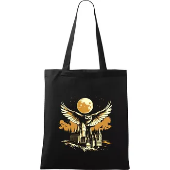 Nákupní taška Harry - hrad a sova - Taška bavlněná - 42 x 38 cm ( Černá )