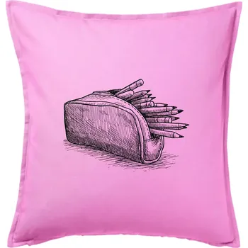 Polštář Školní penál kreslený - Polštář 50x50 - 50x50 - Pouze potah ( Růžová )