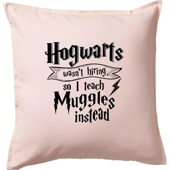 Polštář Harry - Hogwarts wasn’t hiring, so I teach Muggles instead - Polštář 50x50 - 50x50 - Pouze potah ( Světle růžová )