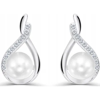 Náušnice Stříbrné Náušnice Mennica Bydgoska s perlou, puzetové zapínání, stříbro 925, bez niklu