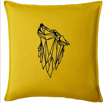 Polštář Geometrie - vlk - vyjící - Polštář 50x50 - 50x50 - Pouze potah ( Žlutá )