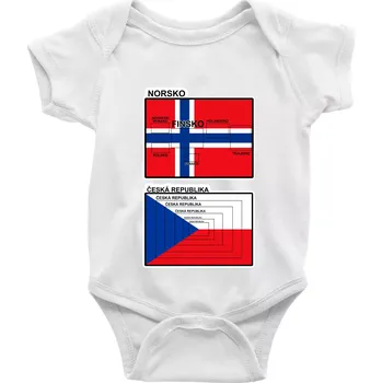 Norská a česká vlajka - Body kojenecké s krátkým rukávem - Krátký r. do 3 měs ( Bílá )