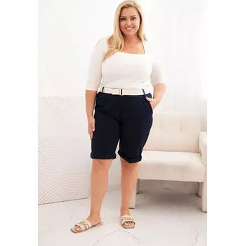 Dámské kraťasy Dámské bavlněné šortky Plus Size s páskem tmavě modrá 6XL