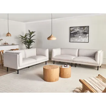 Pohovka 5místná sedací souprava světle béžová látkové čalounění černé kovové nohy 3místná a 2místná pohovka obývací pokoj Beliani