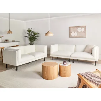 Sedací souprava 5místná sedací souprava krémově bílá buklé čalounění černé kovové nohy 3místná a 2místná pohovka obývací pokoj Beliani