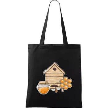 Nákupní taška Včelí úly - Taška bavlněná - 42 x 38 cm ( Černá )