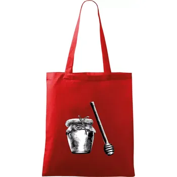Nákupní taška Med ve sklenici - Taška bavlněná - 42 x 38 cm ( Červená )