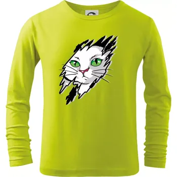 Chlapecké oblečení Kočka v roztrženém triku - Triko dětské Long Sleeve - 158 cm/12 let ( Limetková )