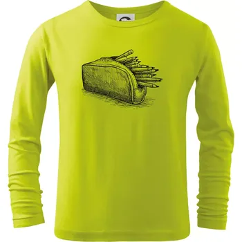 Chlapecké oblečení Školní penál kreslený - Triko dětské Long Sleeve - 134 cm/8 let ( Limetková )