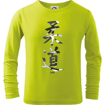 Dětská móda Judo maskáčový nápis - Triko dětské Long Sleeve - 134 cm/8 let ( Limetková )