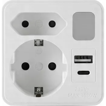 Elektrická zásuvka Rozbočka do zásuvky se dvěma zásuvkami 230V a 2x USB s noční lampičkou