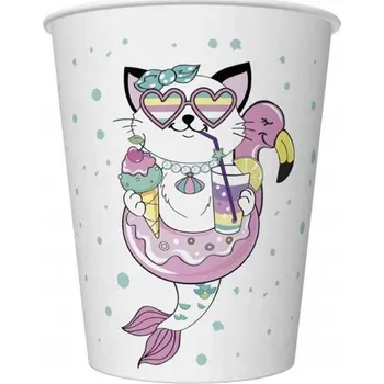 Jednorázové nádobí Hrníčky '' Plameňák s kočkou '' /8 kusů