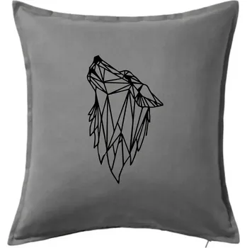 Polštář Geometrie - vlk - vyjící - Polštář 50x50 - 50x50 - Pouze potah ( Tmavě šedý melír )