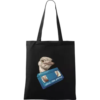 Nákupní taška Pštrosi vídea - Taška bavlněná - 42 x 38 cm ( Černá )