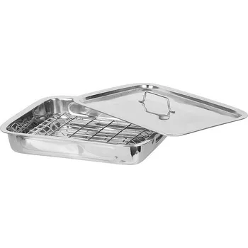 Plech na pečení Pekáč MagicHome 38x28x6cm, s roštem a poklicí na grilování, nerez