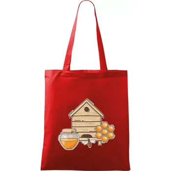 Nákupní taška Včelí úly - Taška bavlněná - 42 x 38 cm ( Červená )