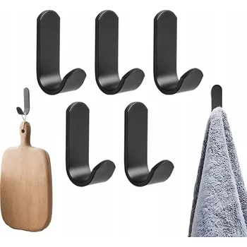 Věšák SADA 5 SAMOLEPÍCÍCH SAMOLEPICÍ HÁČKŮ, ČERNÉ, NEINVAZIVNÍ LEPIDLO V TUBĚ