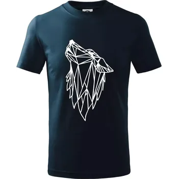 Chlapecké tričko Geometrie - vlk - vyjící - Tričko dětské bavlněné - 134 cm/8 let ( Námořní modrá (velmi tmavá - téměř černá) )