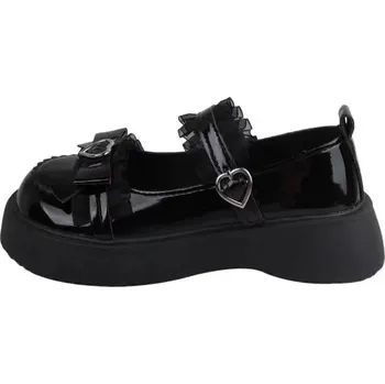 Dámské mokasíny lakované mokasíny s přezkou s kulatou špičkou Barva: Černá, Velikost: 42