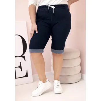 Dámské kraťasy Dámské bavlněné šortky Plus Size s vázáním námořnická modrá 5XL