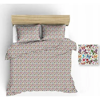 Povlečení Bavlněné Povlečení 90x120 bílé s motýlky, květinami a barevnými hvězdičkami