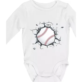 Kojenecký body Baseball míč v triku - Body kojenecké s dlouhým rukávem - Dlouhý r. do 3 měs ( Bílá )