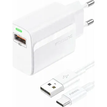 FONENG | RYCHLÁ USB NABÍJEČKA 3.0A + USB/TYPE-C KABEL 1 METR [bílá] 18W