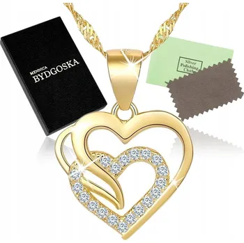 Náhrdelník ZLATÝ NÁHRDELNÍK SRDCE ŘETÍZEK PŘÍVĚSEK STŘÍBRNÝ