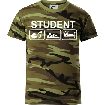 Chlapecké tričko Pít užívat spát - student - Dětské maskáčové triko - 104-110cm / 3-4 roky ( Zelený maskáč )