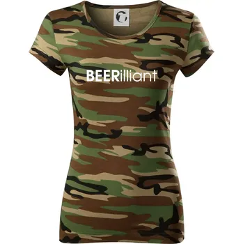 Dámské tričko Pivní nápisy BEERrilliant - Dámské maskáčové triko - XS ( Hnědý maskáč )