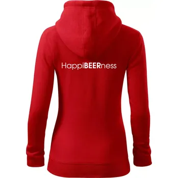 Dámská mikina Pivní nápisy HappiBEERness - Dámská mikina trendy zipper s kapucí - S ( Červená )