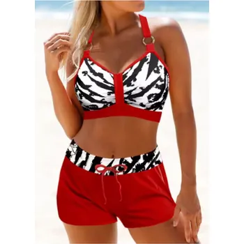 Dámské plavky Dámské dvoudílné sportovní plavky s kraťasy (vel. S - 6XL) Barva: Červená, Velikost: L