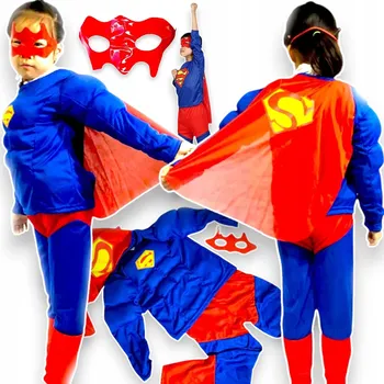 Karnevalový kostým KOSTÝM SUPERMAN PŘEVLEK PRO DĚTI NA PLES 3v1 TLUSTÉ SVALY MASKA KOSTÝM