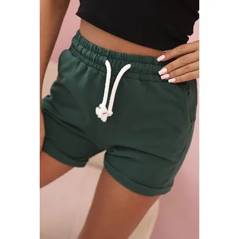 Dámské kraťasy Dámské bavlněné šortky s gumou a vázáním v pase tmavě zelené UNI