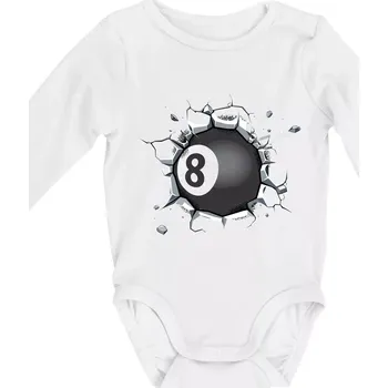 Kulečníková koule v triku - Body kojenecké s dlouhým rukávem - Dlouhý r. do 3 měs ( Bílá )