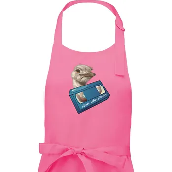Kuchyňská zástěra Pštrosi vídea - Dámská zástěra na vaření - Univerzální velikost ( Růžová )