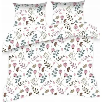 Povlečení Povlečení bavlněné 160x200 bílé, růžové květy, větvičky Classic