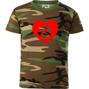 Tlapka v srdci - Dětské maskáčové triko - 146 cm/10 let ( Hnědý maskáč )