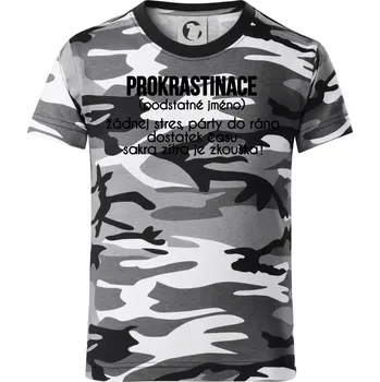 Chlapecké oblečení Prokrastinace - TEXT - Dětské maskáčové triko - 104-110cm / 3-4 roky ( Šedý maskáč )