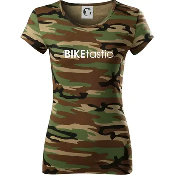 Dámské tričko Bike nápisy Biketastic - Dámské maskáčové triko - S ( Hnědý maskáč )