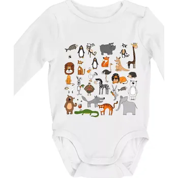 Zvířátka na triku - Body kojenecké s dlouhým rukávem - Dlouhý r. do 3 měs ( Bílá )