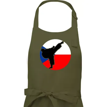 Kuchyňská zástěra Karate CZ vlajka - Pánská zástěra na vaření - Univerzální velikost ( Khaki )