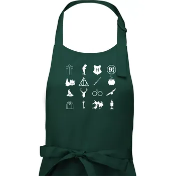 Kuchyňská zástěra Harry ikonky - Pánská zástěra na vaření - Univerzální velikost ( Lahvově zelená )