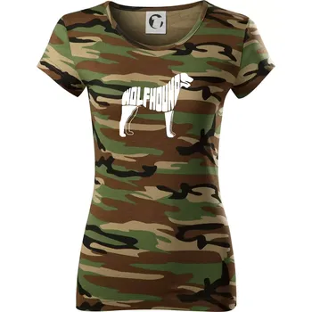 Vlkodav nápis v těle - Dámské maskáčové triko - XL ( Hnědý maskáč )