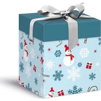 Dárková krabička Krabička vánoční 12x12x15, Sněhuláci sv.modrá
