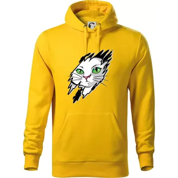 Pánská mikina Kočka v roztrženém triku - Mikina pánská Cape s kapucí - XL ( Žlutá )