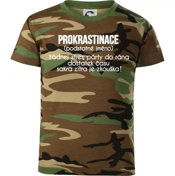 Chlapecké oblečení Prokrastinace - TEXT - Dětské maskáčové triko - 146 cm/10 let ( Hnědý maskáč )