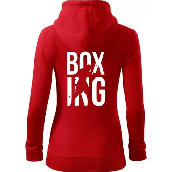Dámská mikina Nápis Boxing - Dámská mikina trendy zipper s kapucí - S ( Červená )