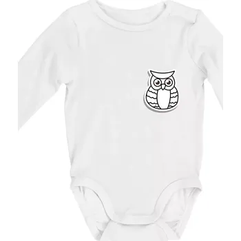 Kojenecký body Sova kreslená na prsu - Body kojenecké s dlouhým rukávem - Dlouhý r. do 3 měs ( Bílá )